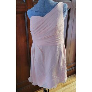 David's Bridal Size 14 A-line Dress One-Shoulder Bellini Orange Crinkle Chiffon
